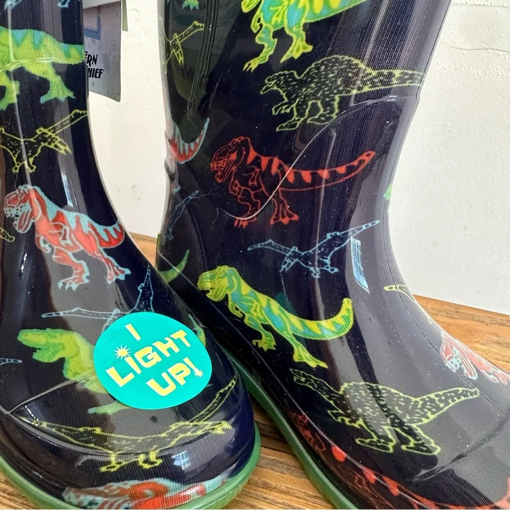 NWT New Puzzlepairs Target Kids' Dinosaur Lighted Rain Boots 12